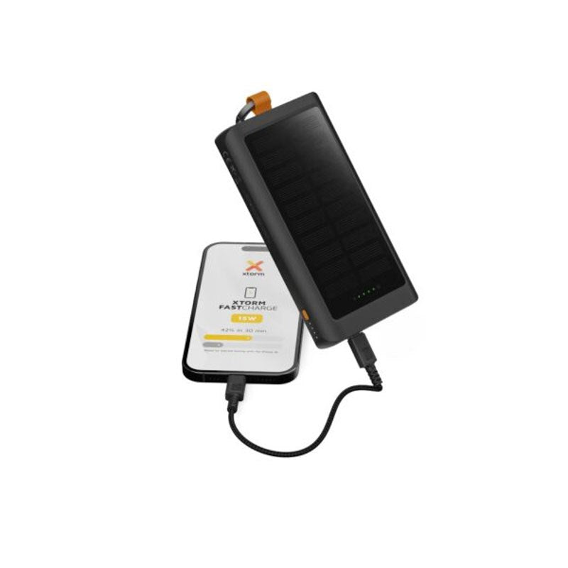 Xtorm 15W Solcelle PowerBank m. 1x USB-A & 1x USB-C - 10.000 mAh / Lommelygte - Sort