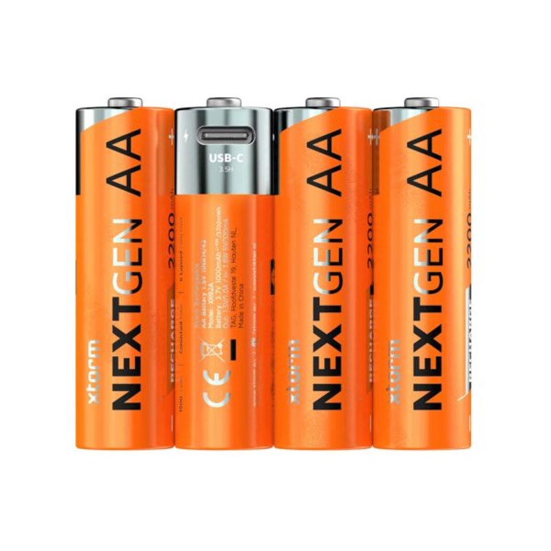 Xtorm NextGen Genopladelige USB-C AA-Batterier - 4 stk - Orange