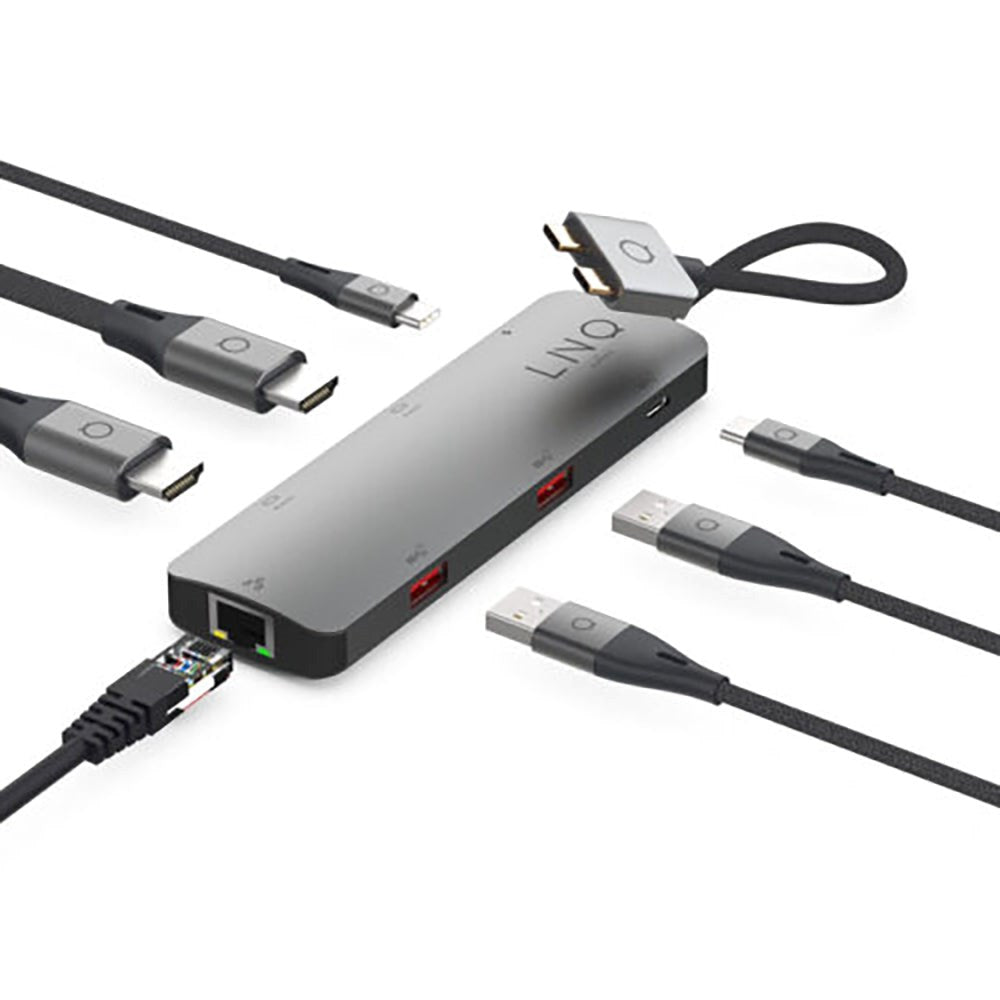 LINQ byELEMENTS 7in2 USB-C MacBook Multiport Hub - HDMI / USB-C PD / USB-A / RJ45 Ethernet - Space Grey