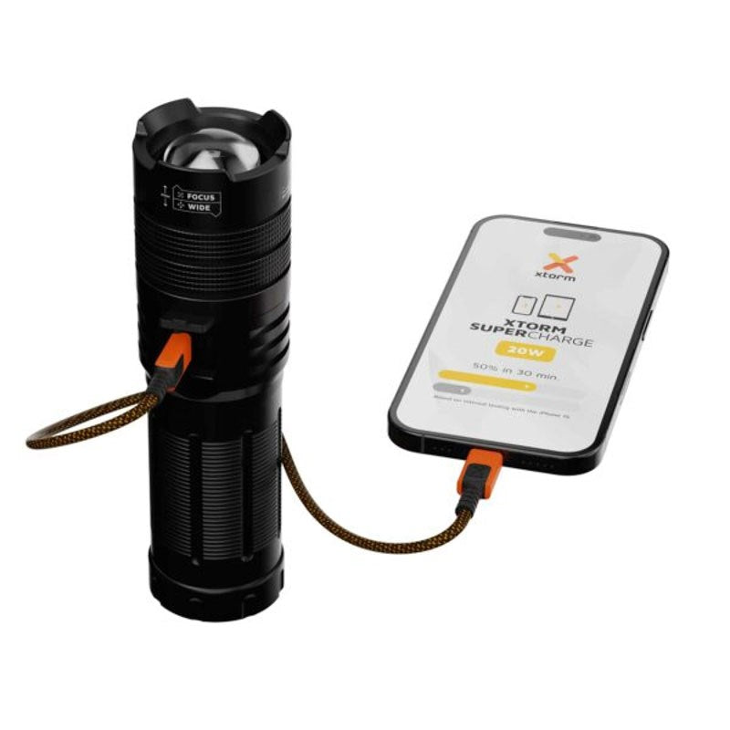 Xtorm Flashlight PowerBank m. 1x USB-A & 1x USB-C - 10.500 mAh / 20W - Sort