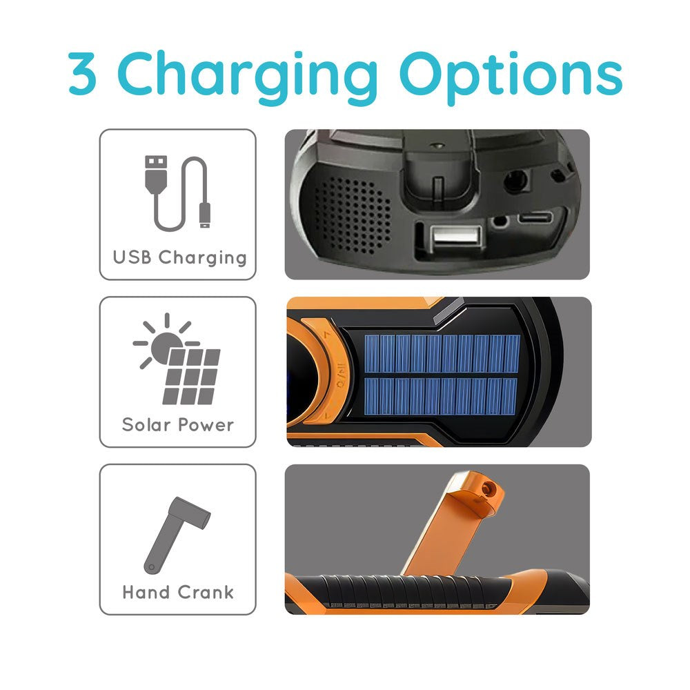 Just In Case Nødradio m. Bluetooth & 5000 mAh PowerBank - Sort / Orange