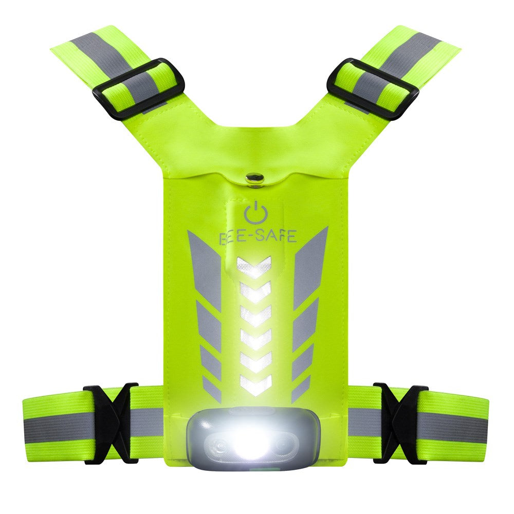 Bee-Safe Løbevest m. LED & Mobillomme - Gul