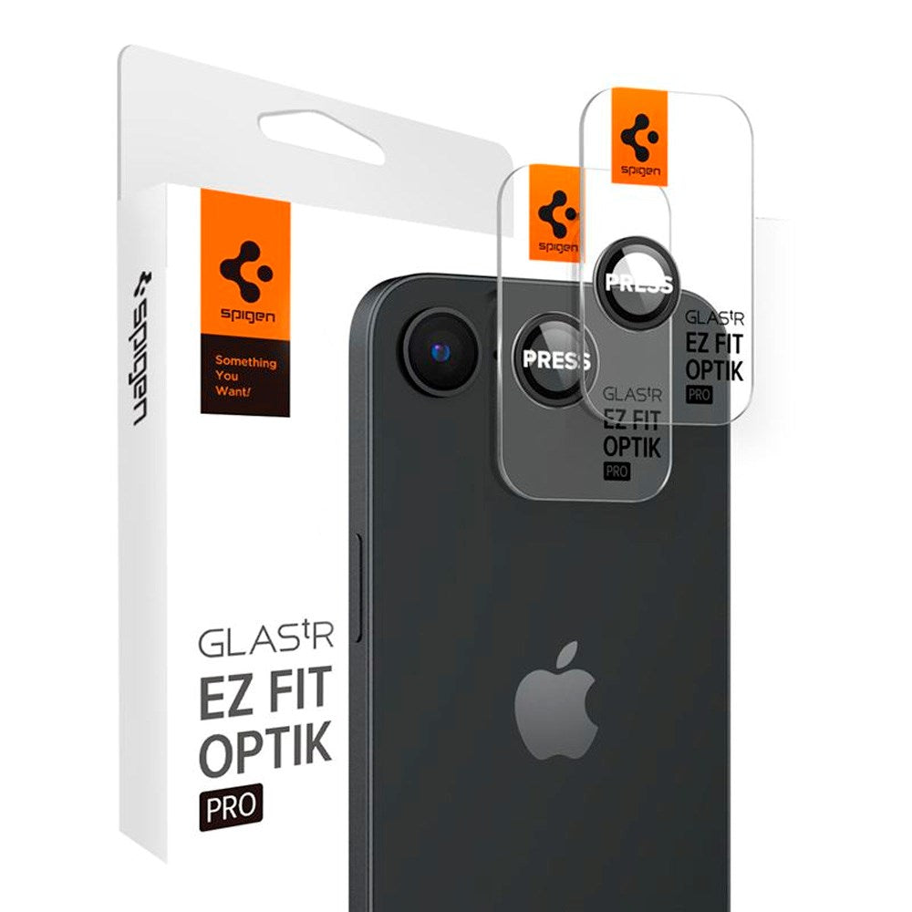 iPhone 17e / 16e Spigen EZ Fit. tR Optik Pro Kameralinse Beskyttelsesglas - 2 stk. - Gennemsigtig / Sort