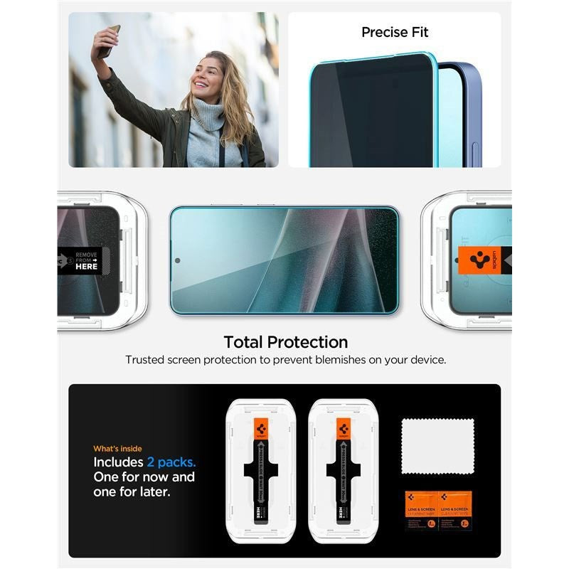 Samsung Galaxy S25 / S24 Spigen Glass tR EZ Fit HD Skærmbeskyttelsesglas - Privacy - 2 stk - Gennemsigtig