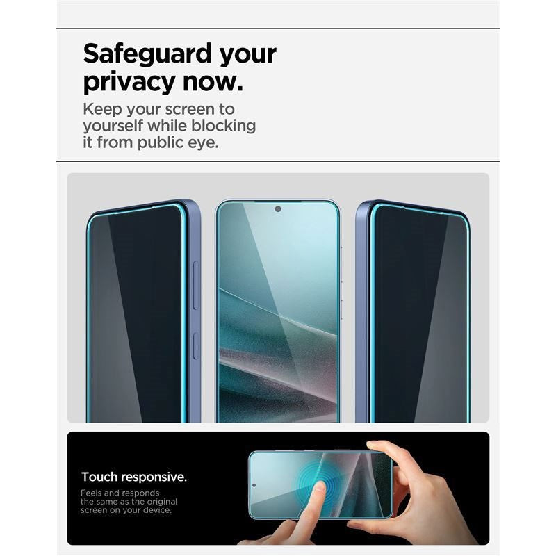 Samsung Galaxy S25 / S24 Spigen Glass tR EZ Fit HD Skærmbeskyttelsesglas - Privacy - 2 stk - Gennemsigtig