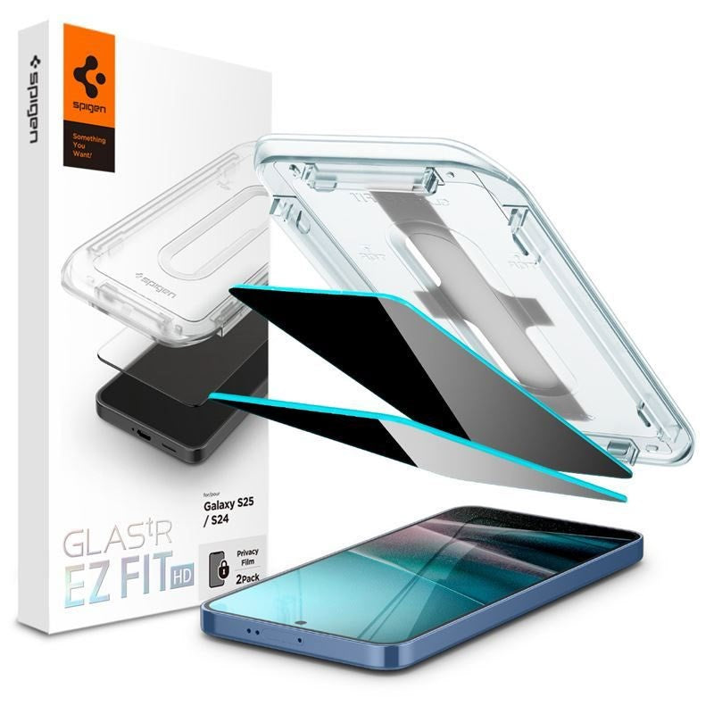 Samsung Galaxy S25 / S24 Spigen Glass tR EZ Fit HD Skærmbeskyttelsesglas - Privacy - 2 stk - Gennemsigtig