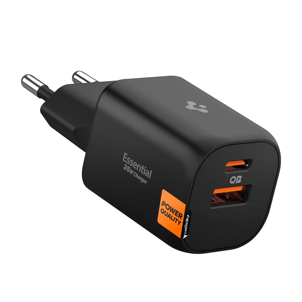 Spigen Essential 35W Vægoplader m. 1 x USB-C & 1 x USB-A - Sort