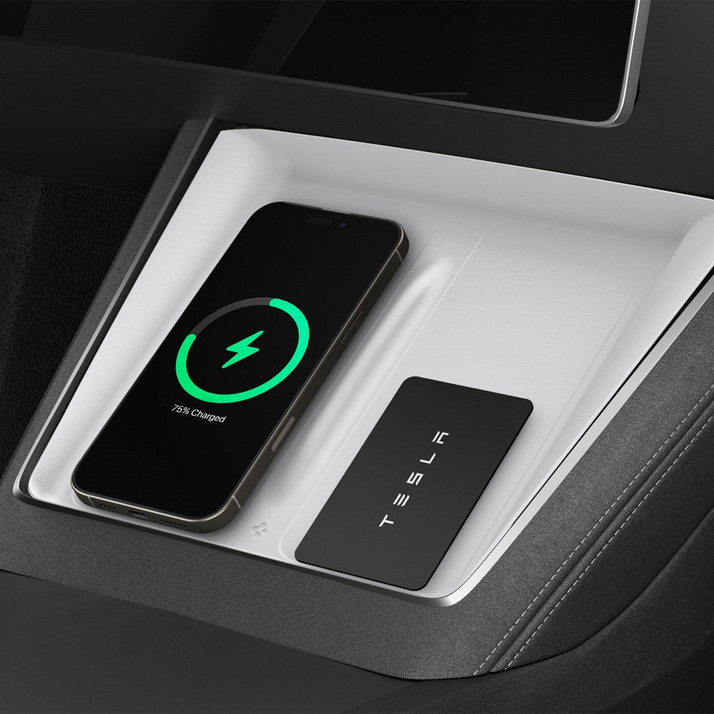 Spigen Wireless Charging Pad Cover til Tesla Model Y Juniper - Hvid
