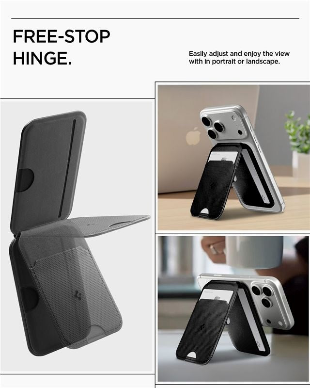 Spigen Slim Fold Kortholder til 3 Kort m. Ståfunktion - MagSafe Kompatibel - Sort