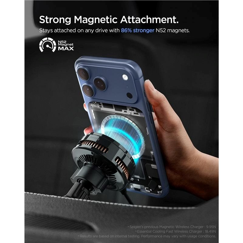 Spigen Essential Mobilholder til Bil m. Trådløs Opladning - Ventilationsanlæg - Sort