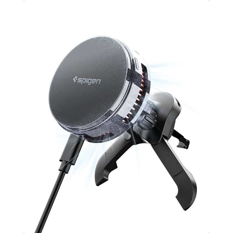 Spigen Essential Mobilholder til Bil m. Trådløs Opladning - Ventilationsanlæg - Sort