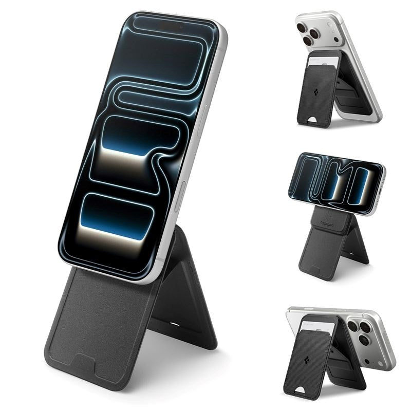 Spigen Slim Fold Kortholder til 1 Kort m. Ståfunktion - MagSafe Kompatibel - Sort