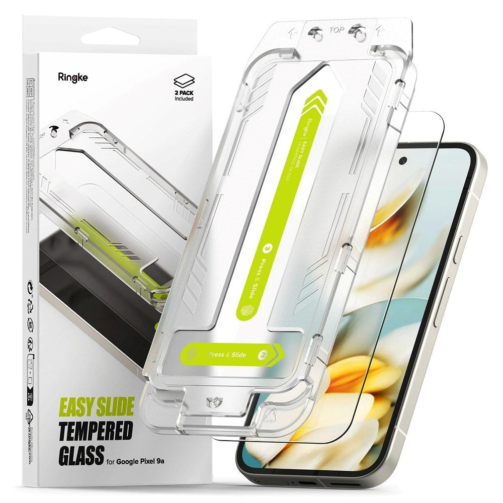 Ringke Google Pixel 9a Easy Slide Hærdet Glas Skærmbeskyttelse - 2 Stk. – Gennemsigtig