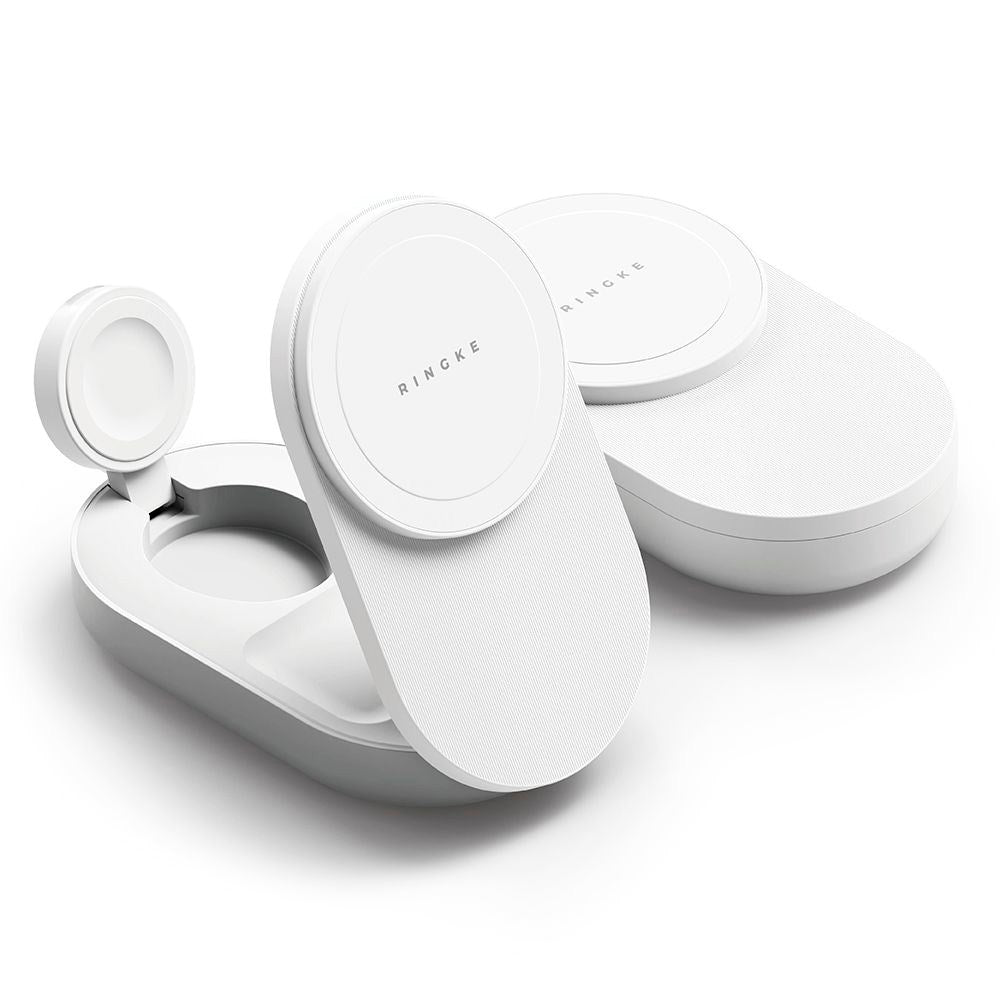 Ringke 3-i-1 Qi2 Foldbar Trådløs Oplader - 25W - MagSafe Kompatibel - Hvid