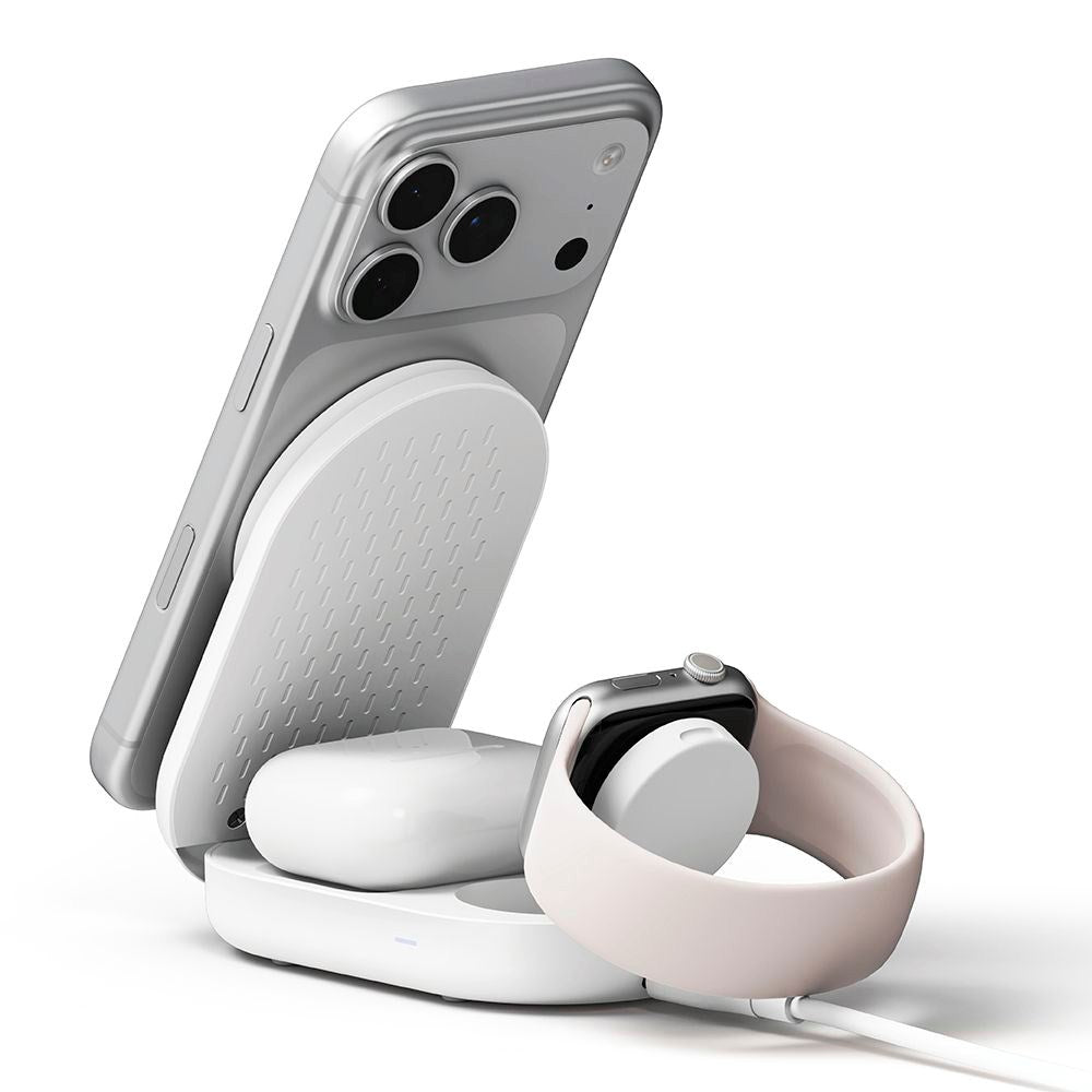 Ringke 3-i-1 Qi2 Foldbar Trådløs Oplader - 25W - MagSafe Kompatibel - Hvid