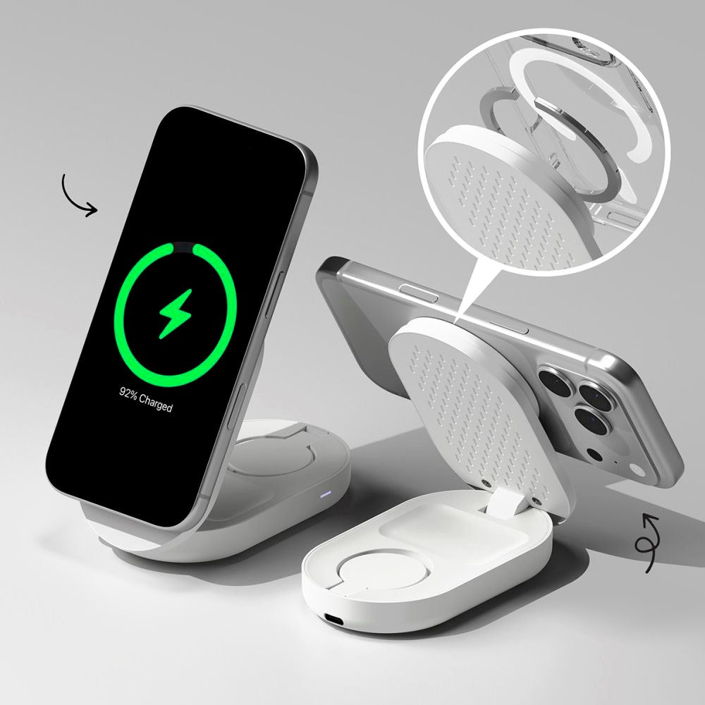 Ringke 3-i-1 Qi2 Foldbar Trådløs Oplader - 25W - MagSafe Kompatibel - Hvid