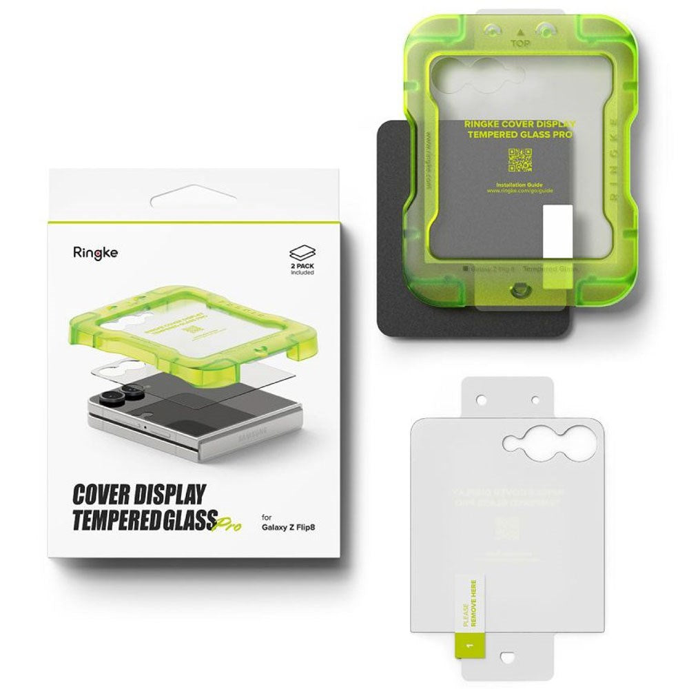 Samsung Galaxy Z Flip8 Ringke Cover Display Easy Slide Beskyttelsesglas m. Monteringsramme - 2 stk - Gennemsigtig