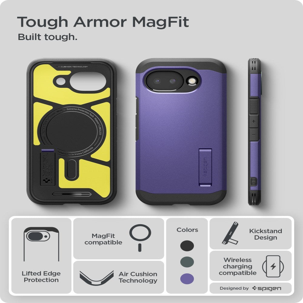 Google Pixel 10a Spigen Tough Armor Hybrid Cover m. Kickstand - MagSafe Kompatibel - Lilla
