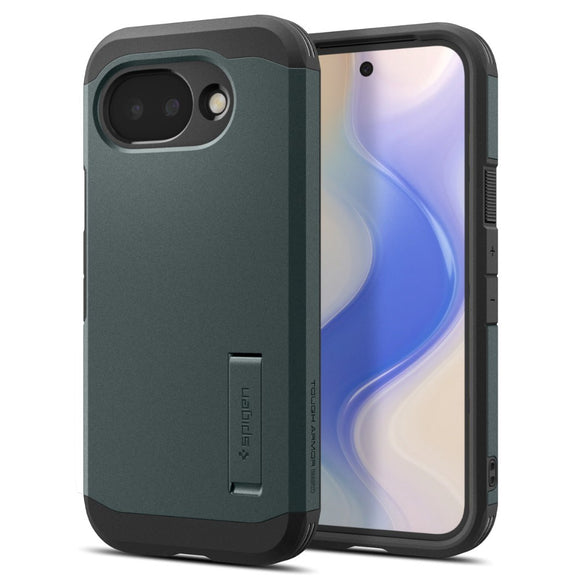 Google Pixel 10a Spigen Tough Armor Hybrid Cover m. Kickstand - MagSafe Kompatibel - Grøn