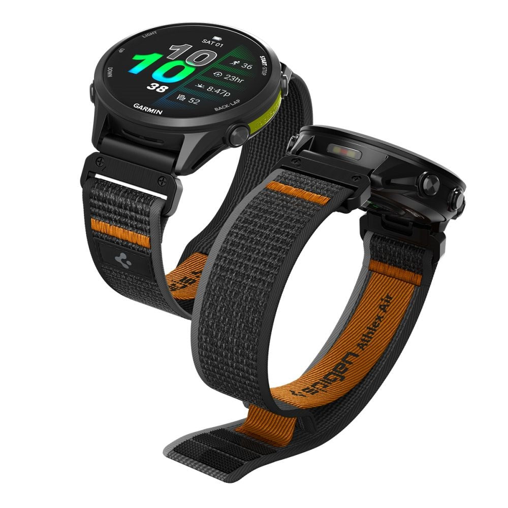 Universal Garmin 22mm QuickFit Spigen Athlex Air Nylon Rem - Sort / Orange