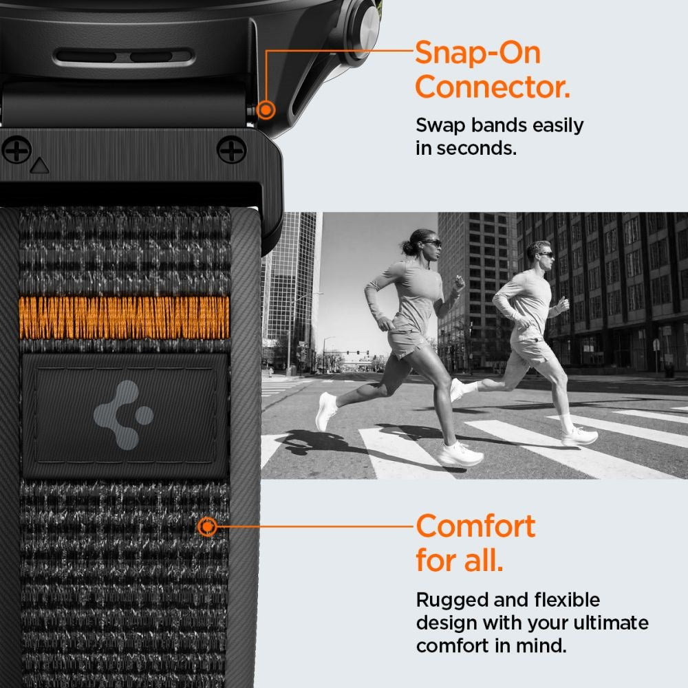 Universal Garmin 22mm QuickFit Spigen Athlex Air Nylon Rem - Sort / Orange