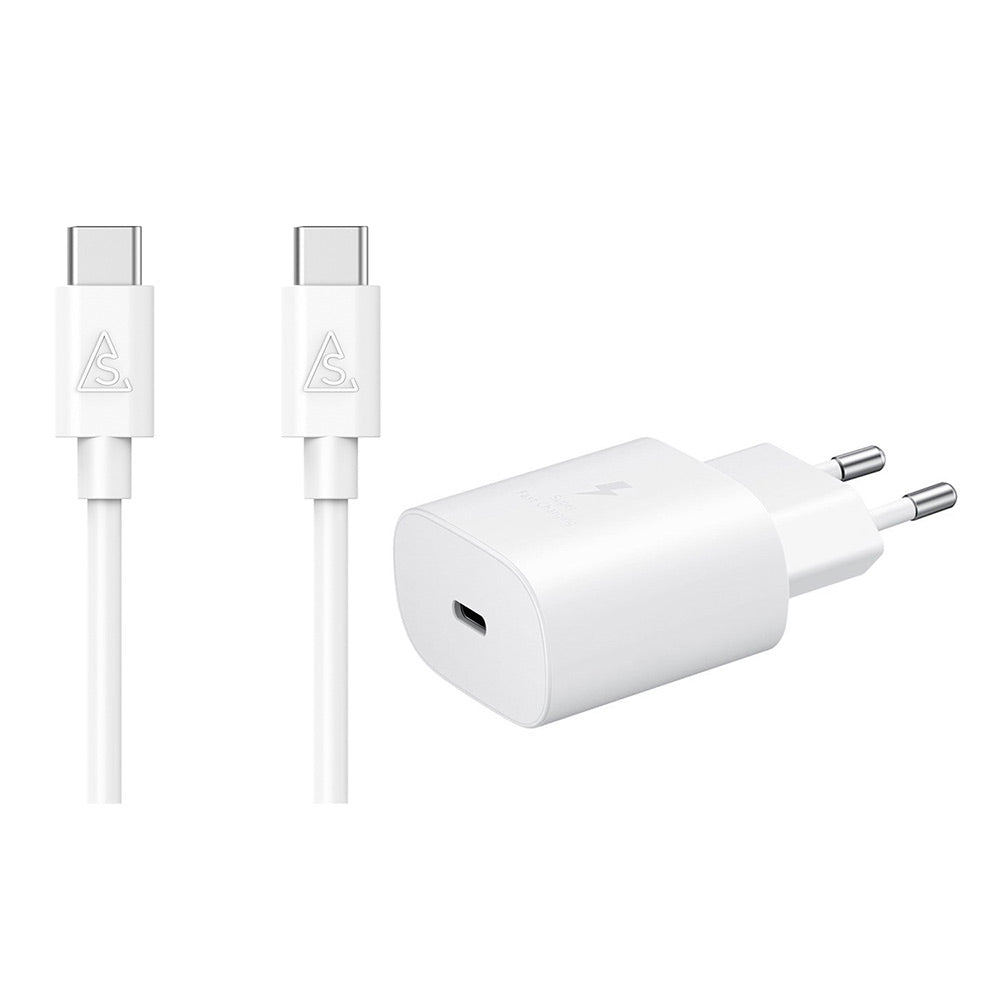 Original Samsung Super Fast Charge 25W Travel Adapter USB-C - Hvid + USB-C - USB-C Kabel