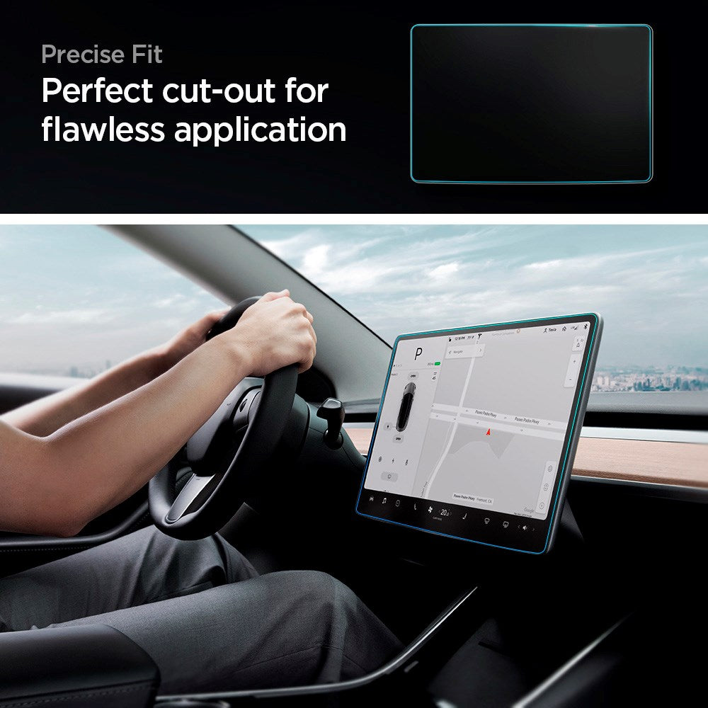 Spigen EZ Fit Skærmbeskyttelse til Tesla Model 3 / Model Y m. Monteringsramme - Gennemsigtig