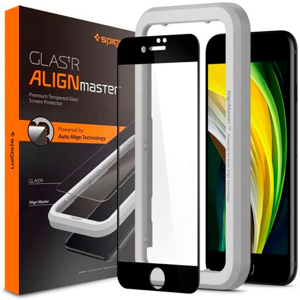 iPhone SE (2022 / 2020) / 8 / 7 Spigen Beskyttelsesglas - Sort Kant
