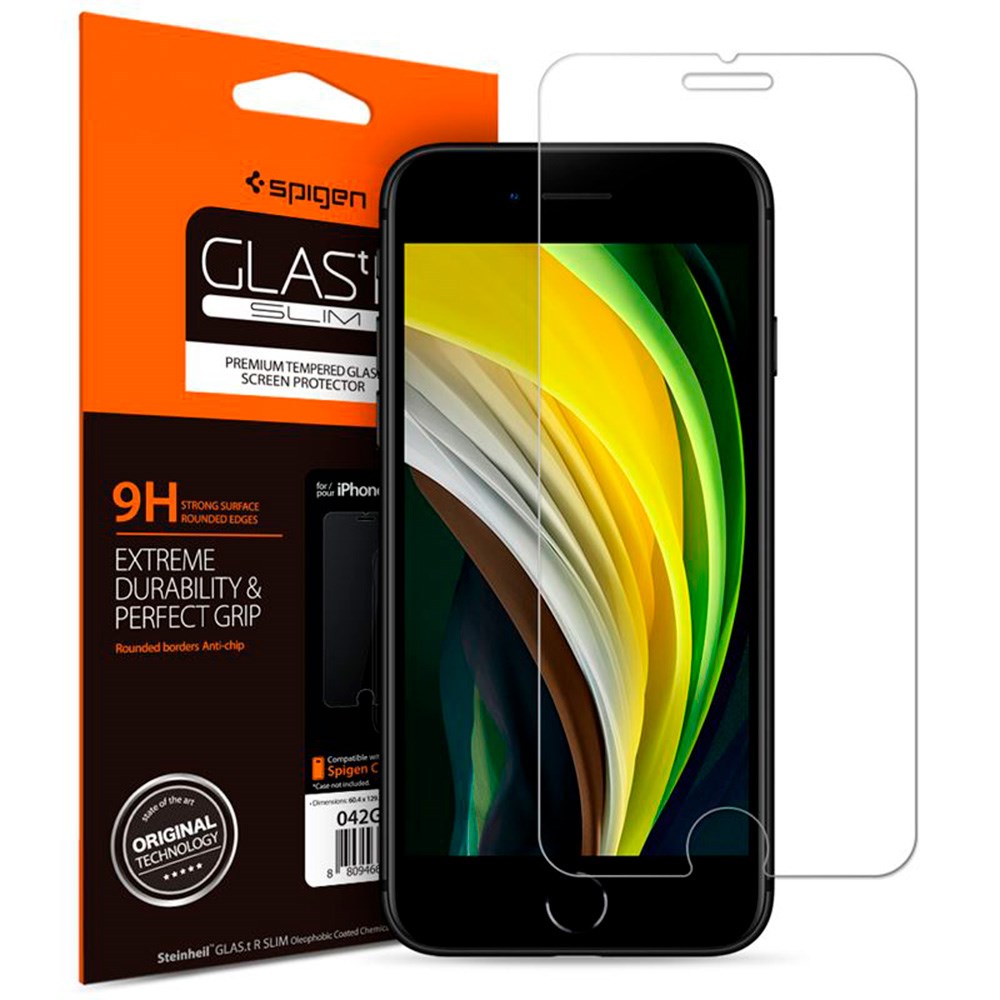 iPhone SE (2022 / 2020) / 8 / 7 Spigen Glas.tr Slim HD Hærdet Glas Skærmbeskyttelse - Case Friendly - Gennemsigtig