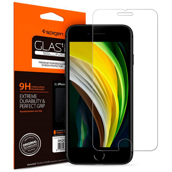 iPhone SE (2022 / 2020) / 8 / 7 Spigen Glas.tr Slim HD Hærdet Glas Skærmbeskyttelse - Case Friendly - Gennemsigtig