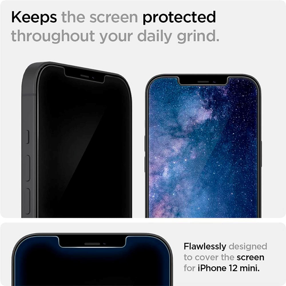 iPhone 12 Mini Spigen EZ Fit Glas.tR Skærmbeskyttelse - 2 stk. - Case Friendly - Gennemsigtig
