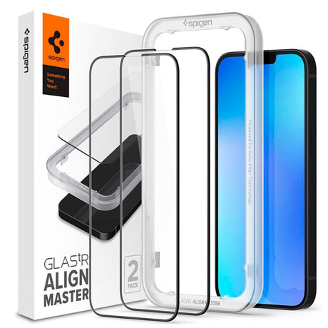 iPhone 17e / 16e / 14 / 13 / 13 Pro Spigen Beskyttelsesglas - 2 stk. - Sort Kant