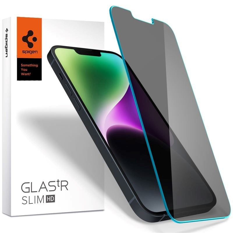 iPhone 14 / 13 / 13 Pro Spigen EZ Fit Glas.tR Skærmbeskyttelsesglas m. Privacy - Case Friendly - Gennemsigtig