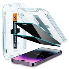 iPhone 14 Pro Max Spigen Privacy EZ Fit Glass Skærmbeskyttelse - 2 stk - Privacy Funktion - Gennemsigtig
