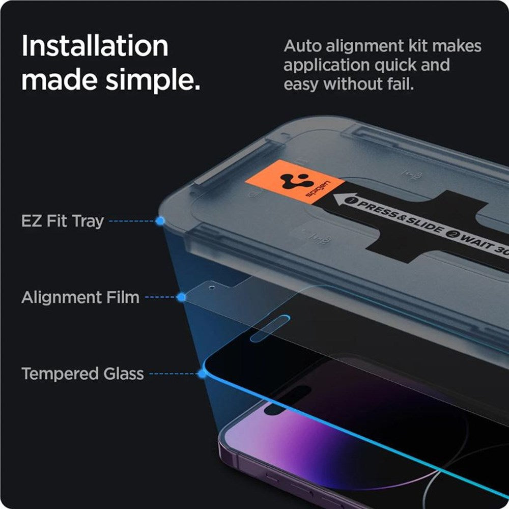 iPhone 14 Pro Spigen Privacy EZ Fit Glass Skærmbeskyttelse - 2 stk - Privacy Funktion - Gennemsigtig