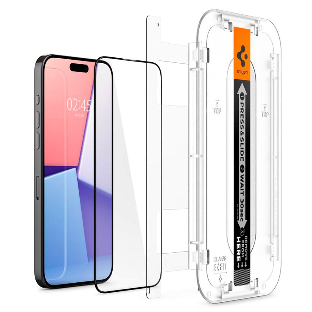 iPhone 15 Pro Max Spigen EZ Fit Glas.tR Skærmbeskyttelse - 2 stk. - Case Friendly - Sort Kant