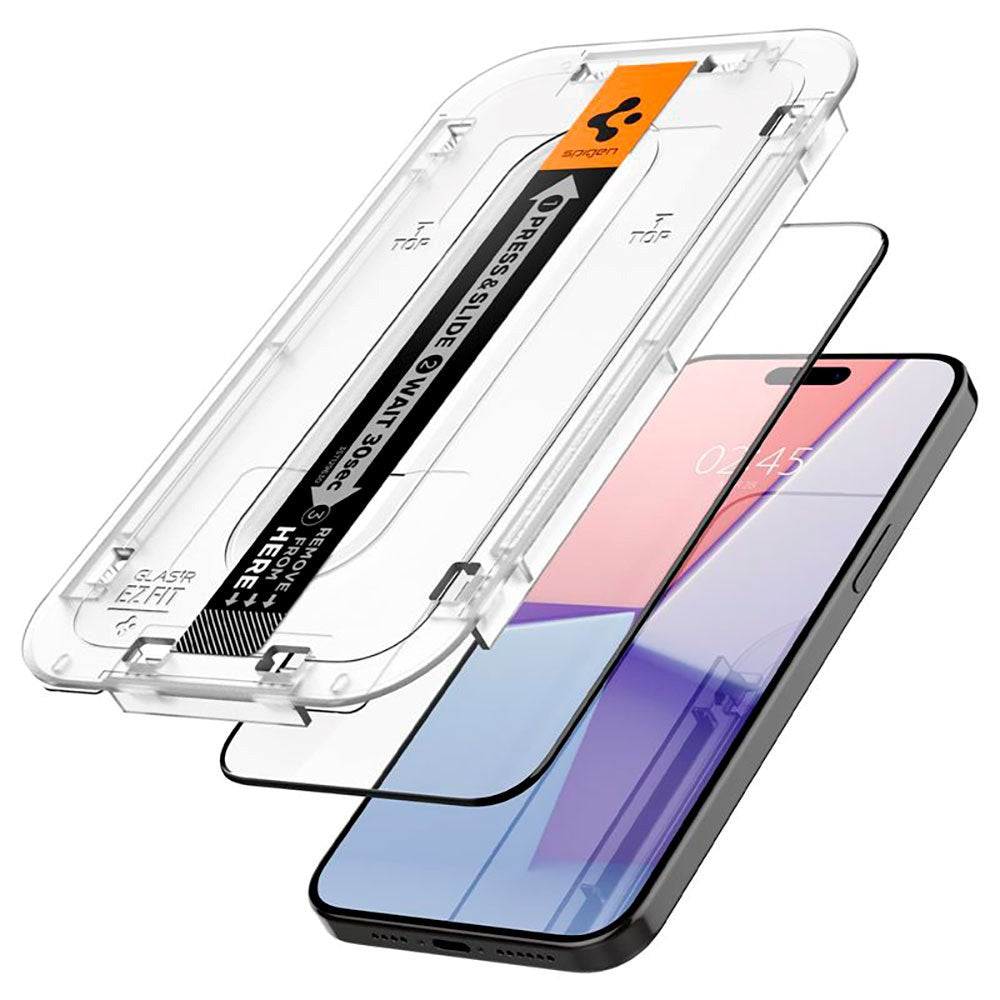 iPhone 15 Pro Max Spigen EZ Fit Glas.tR Skærmbeskyttelse - 2 stk. - Case Friendly - Sort Kant