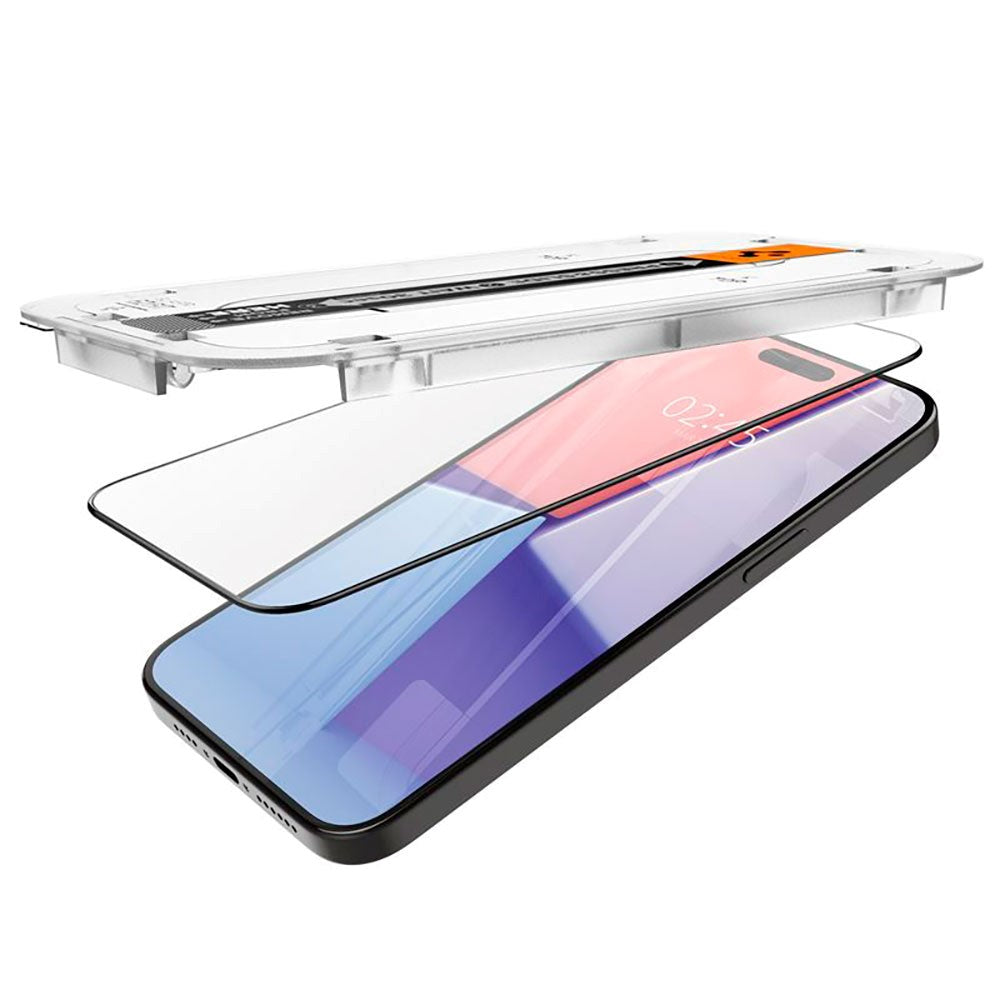 iPhone 15 Pro Max Spigen EZ Fit Glas.tR Skærmbeskyttelse - 2 stk. - Case Friendly - Sort Kant