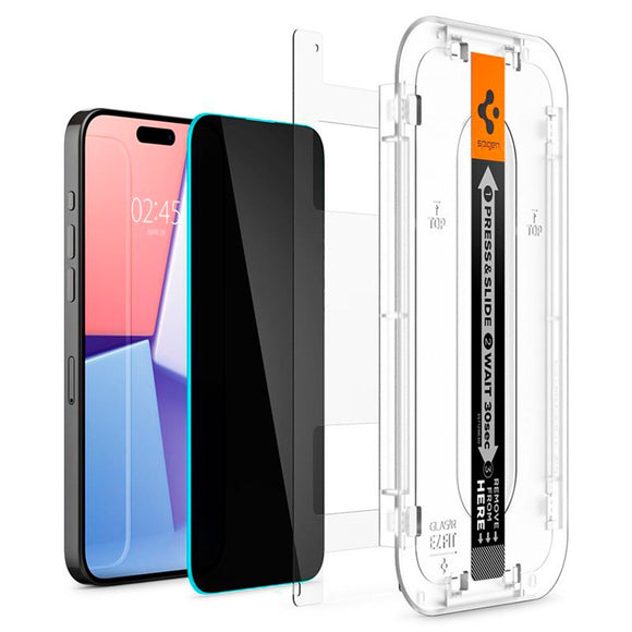 iPhone 15 Pro Spigen EZ Fit Glas.tR Privacy Skærmbeskyttelse - 2 stk. - Case Friendly - Gennemsigtig