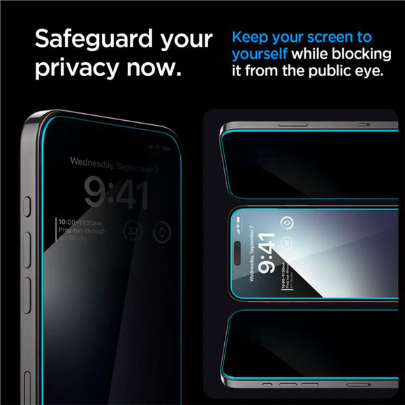 iPhone 15 / 16 Spigen EZ Fit Glas.tR Privacy Skærmbeskyttelse - 2 stk. - Case Friendly - Gennemsigtig
