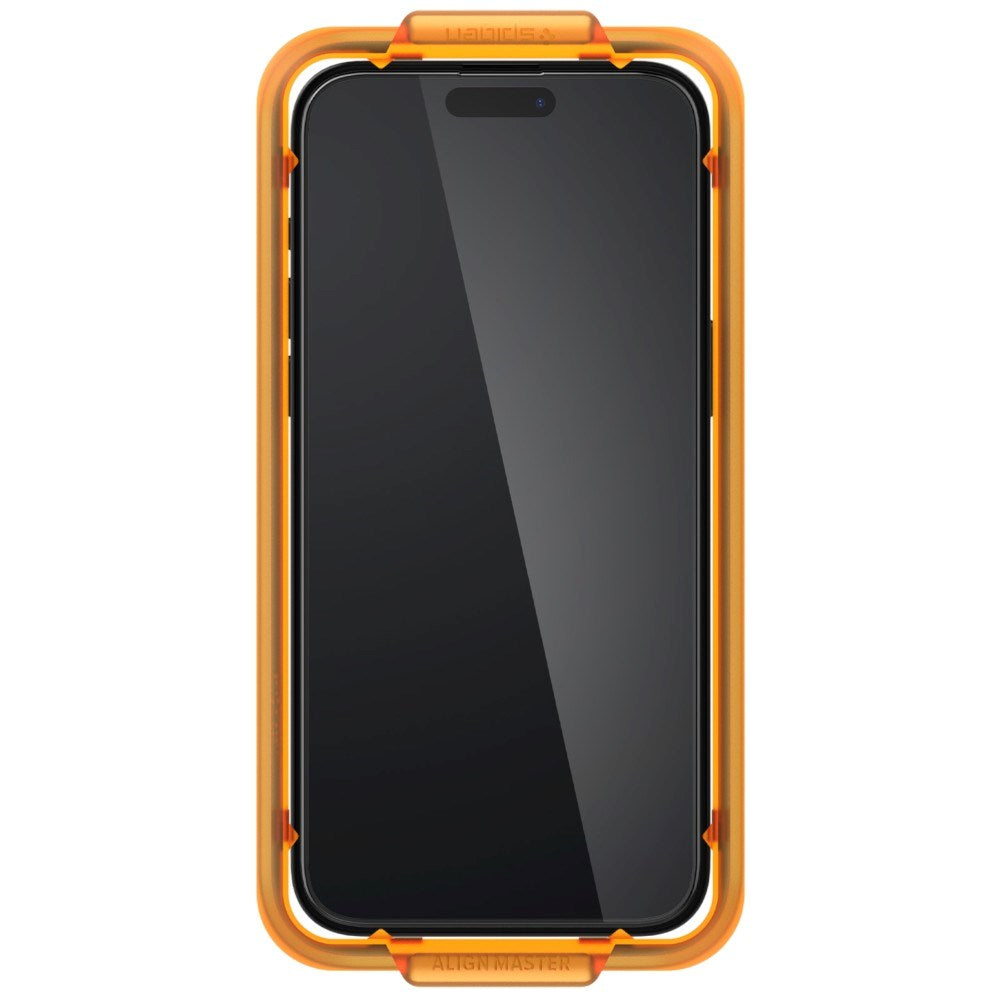 iPhone 15 Pro Spigen Glass tR AlignMaster Skærmbeskyttelsesglas - 2 stk - Gennemsigtig / Sort Kant