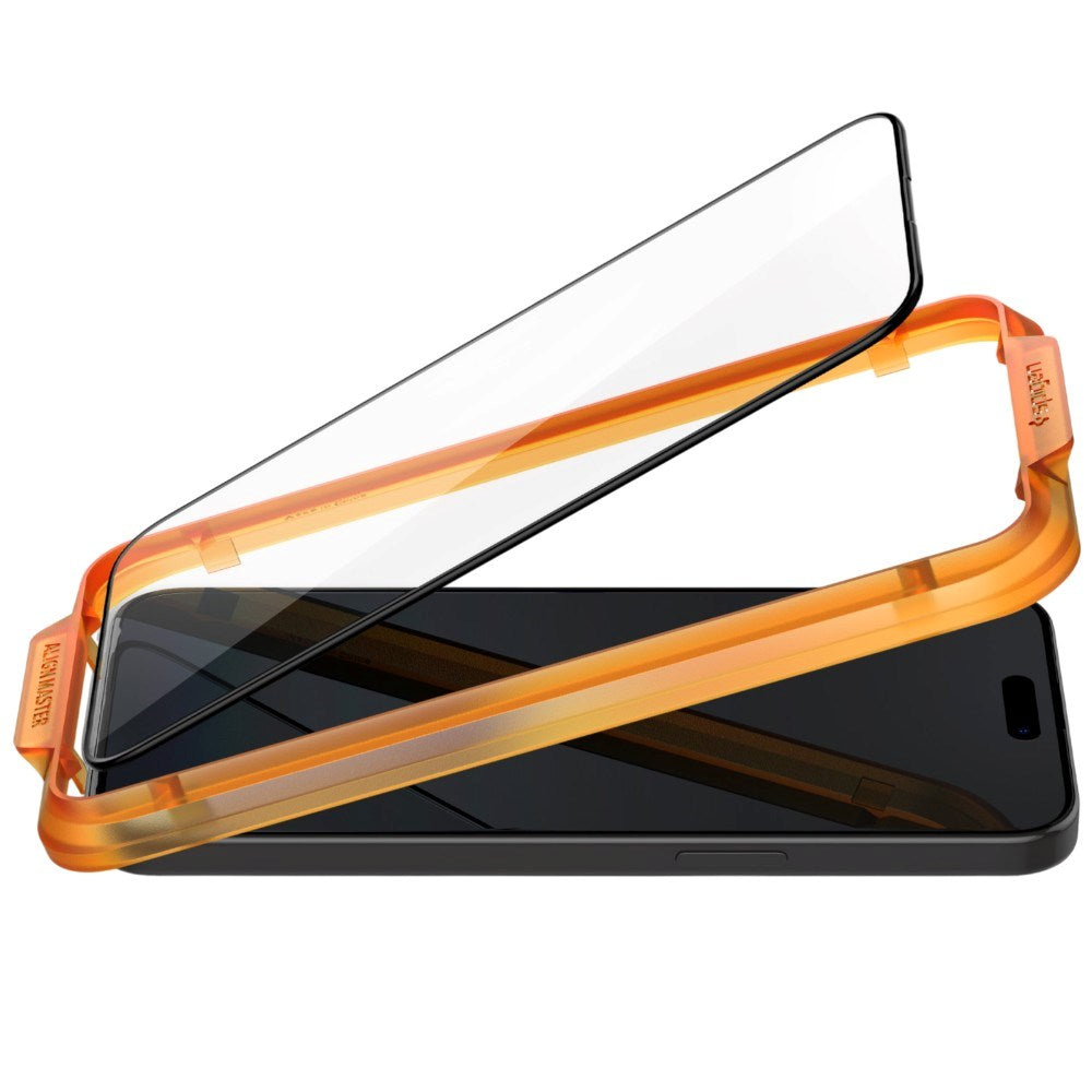 iPhone 15 Pro Spigen Glass tR AlignMaster Skærmbeskyttelsesglas - 2 stk - Gennemsigtig / Sort Kant