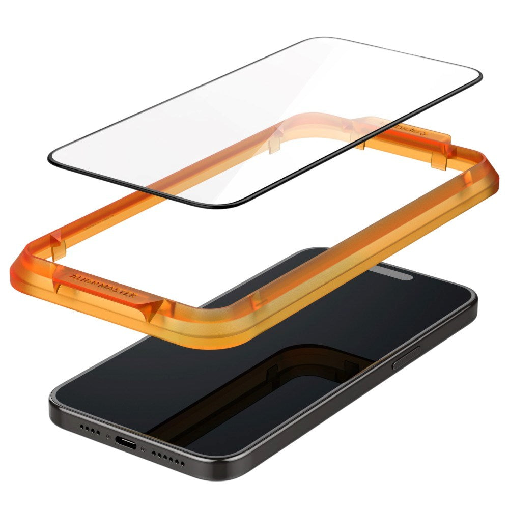 iPhone 15 Pro Spigen Glass tR AlignMaster Skærmbeskyttelsesglas - 2 stk - Gennemsigtig / Sort Kant