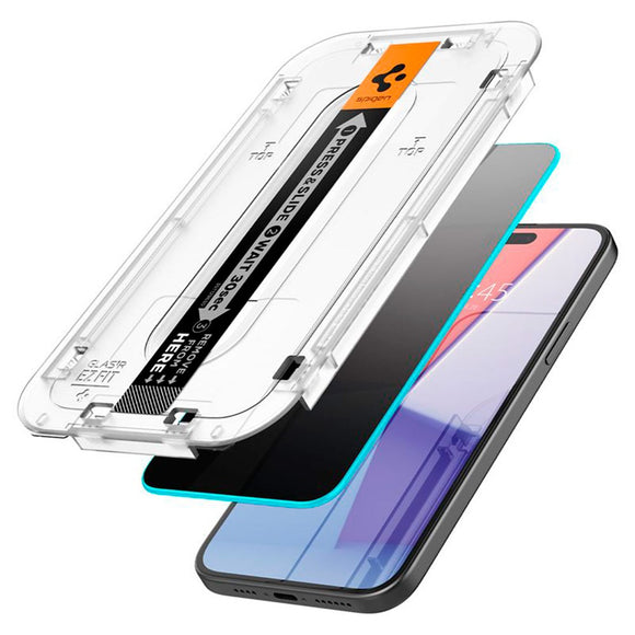 iPhone 15 / 16 Spigen EZ Fit Glas.tR Privacy Skærmbeskyttelse - 2 stk. - Case Friendly - Gennemsigtig