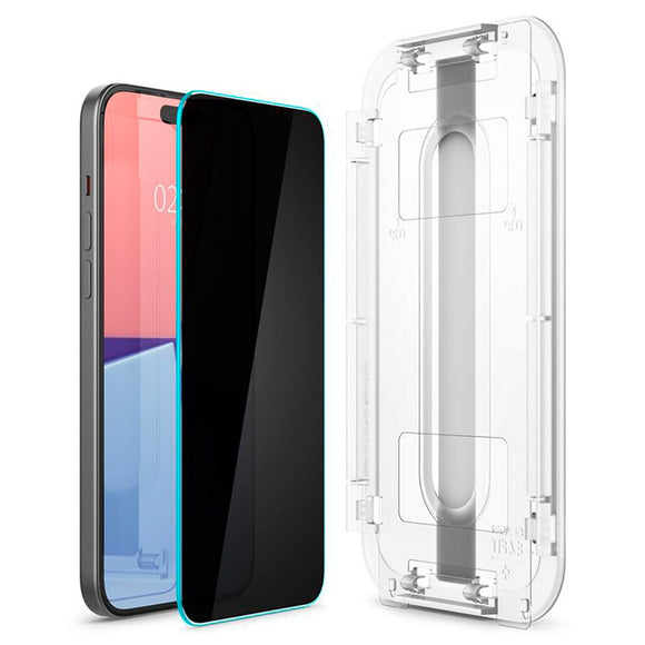 iPhone 15 / 16 Spigen EZ Fit Glas.tR Privacy Skærmbeskyttelse - 2 stk. - Case Friendly - Gennemsigtig