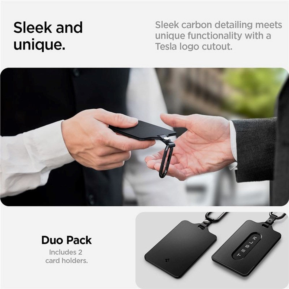 Spigen - Tesla Nøglekort Holder m. Karabinhage - 2-Pack - Sort
