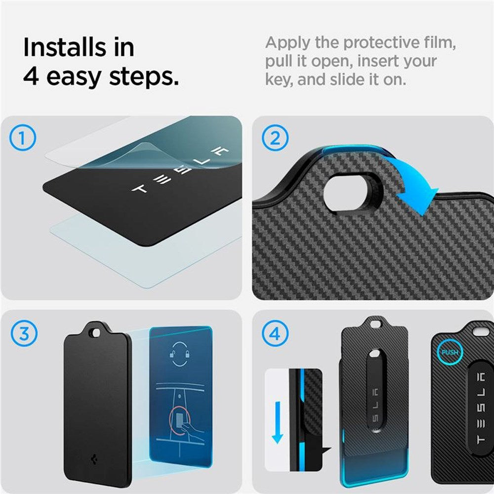 Spigen - Tesla Nøglekort Holder m. Karabinhage - 2-Pack - Sort
