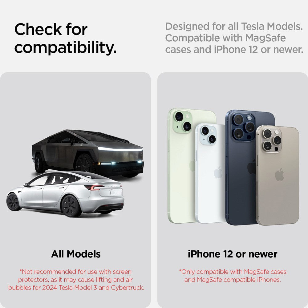 Spigen TapLock Mobilholder til Tesla S / 3 / X / Y / Cybertruck - MagSafe Kompatibel - Sort