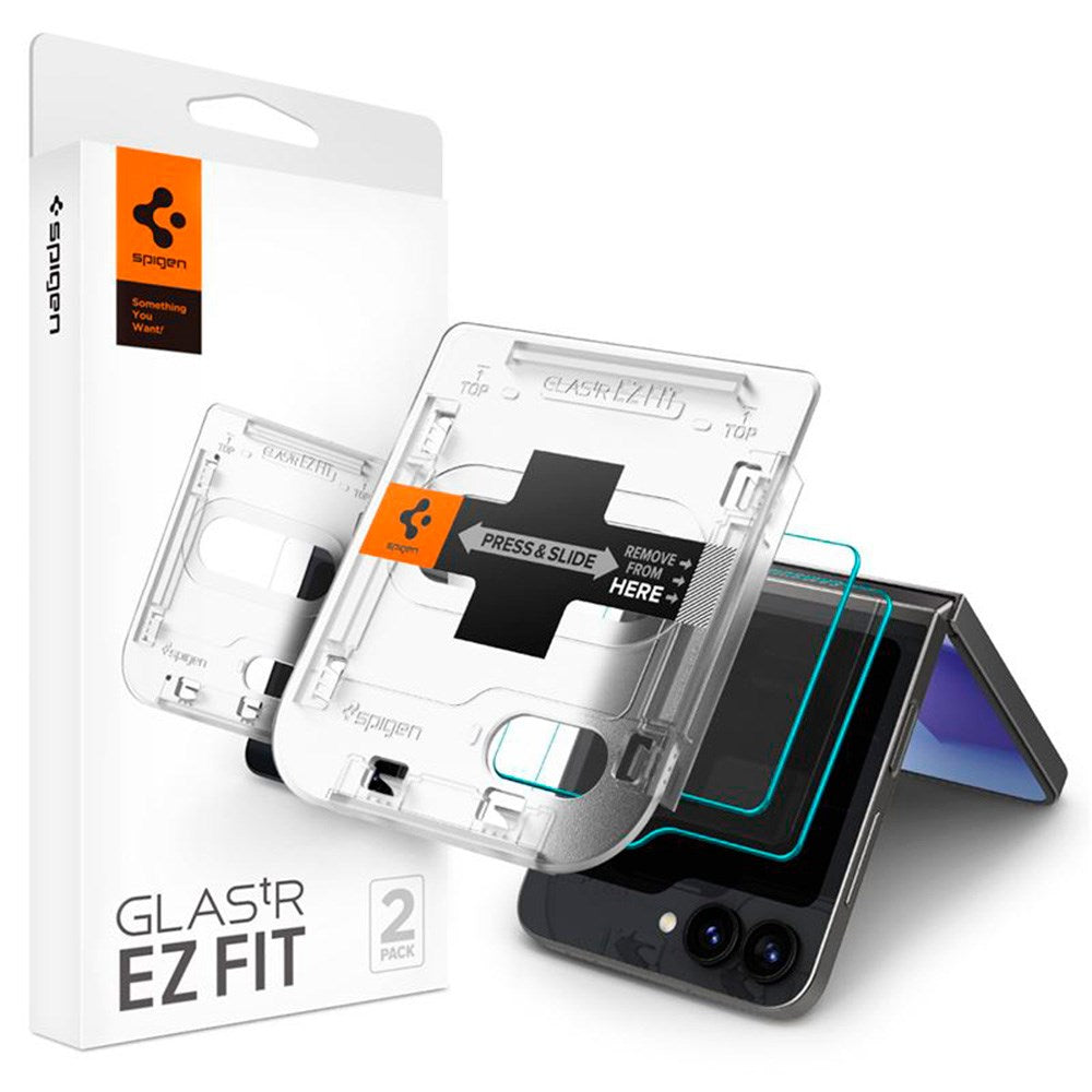 Samsung Galaxy Z Flip7 FE / Flip6 Spigen EZ Fit Glas.tR Sub Screen Skærmbeskyttelse - 2 stk. - Case Friendly - Gennemsigtig