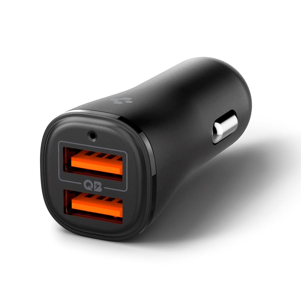 Spigen 30W Biloplader m. 2x USB-A - Sort